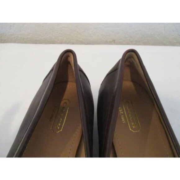 *Coach Brown Chocolate Gold Button Logo Accent Loafer Flats - Picture 5 of 7